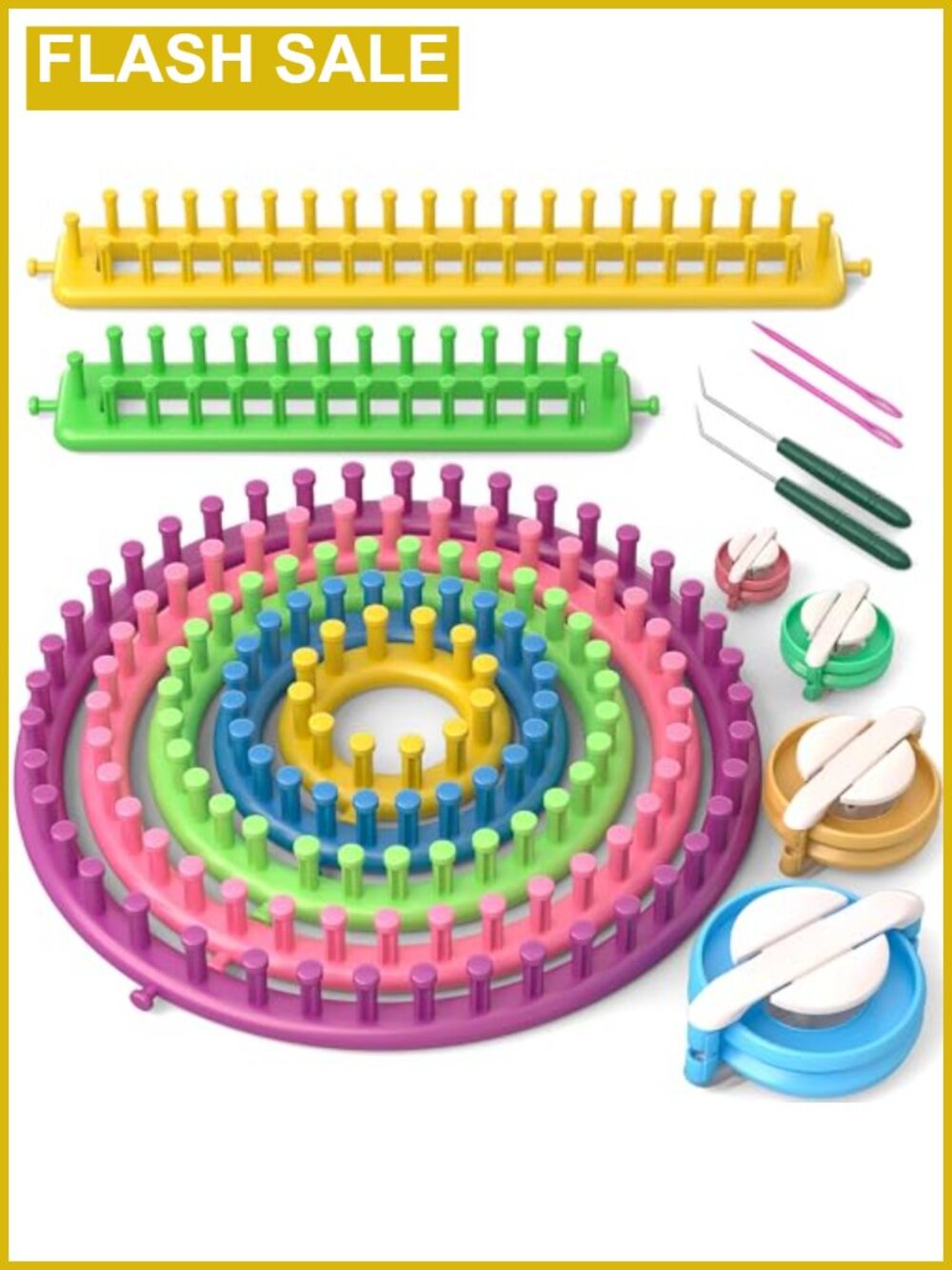 Knitting Loom Kit with Pompom Maker Round Rectangular Set for Hat Blanket Scarf